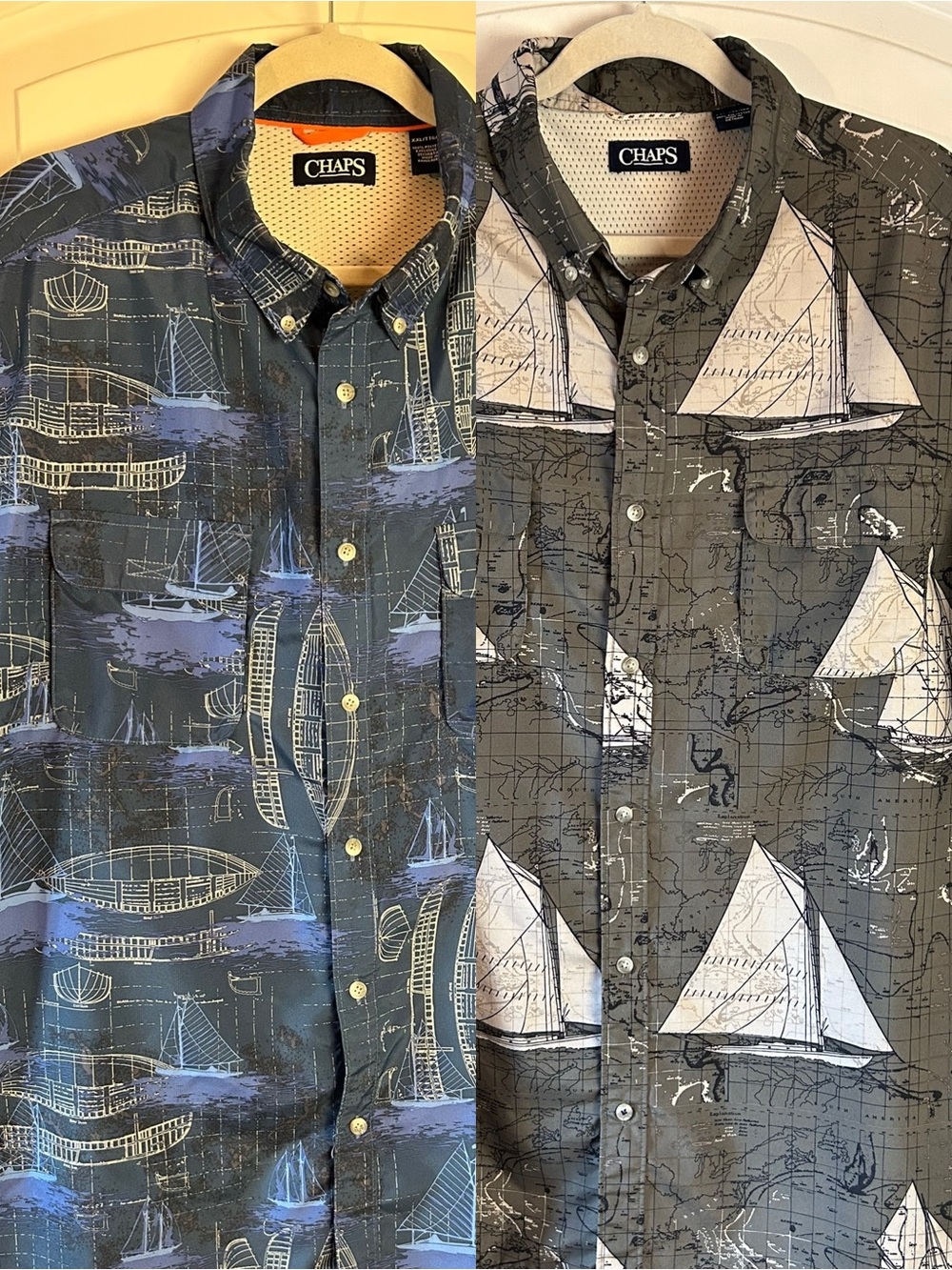 Chaps Pair of Men’s Navy/Gray Nautical Themed Print Vented Button-Down Shirts